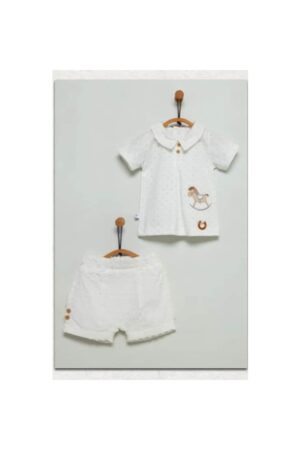 Compleu de vara baieti - 2 piese - crem -