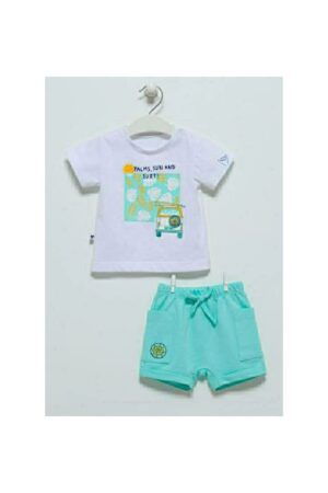 Compleu tricou cu pantaloni scurti - baieti - bumbac - alb -
