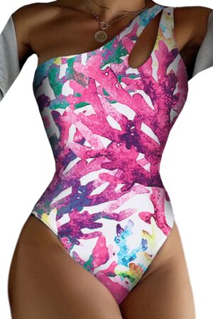 Costum de baie dama - o piesa - model happy summer wild splash - prindere fixa pe un umar - EFAYN