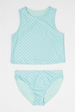 Costum de baie din 2 piese cu model in carouri