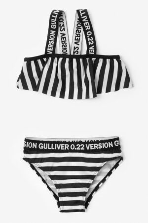Costum de baie din doua piese cu benzi logo