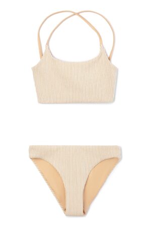 Costum de baie din doua piese cu model in dungi