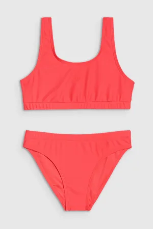 4F Costum de baie două piese pentru fete - culoarea coral