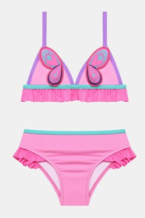 Costum de baie in doua piese cu aplicatie cu fluture