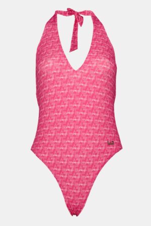 Costum de baie intreg cu decolteu in V si model logo