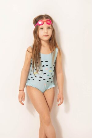 Costum de baie intreg cu garnituri cu volane