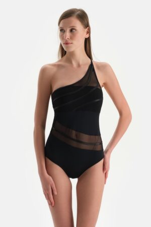 Costum de baie intreg cu garnituri transparente