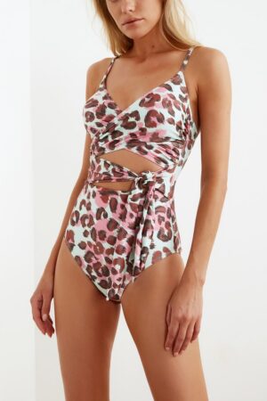 Costum de baie intreg cu imprimeu si decupaje