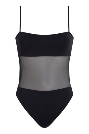 Costum de baie intreg cu insertii din plasa