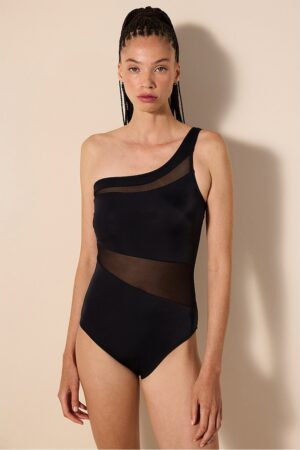Costum de baie intreg cu segmente de plasa