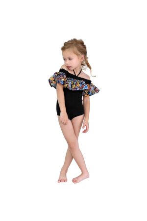 Costum de baie pentru fetite - prindere reglabila dupa gat - model chic elegant - tematica florala - cordon asortat - EFAYN