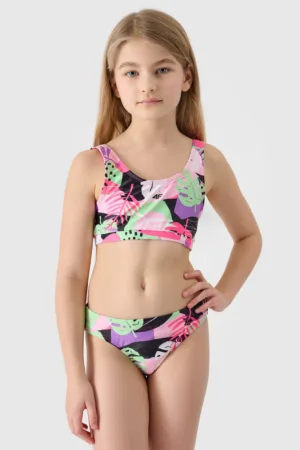 Costum de baie trei piese (top + tricou cu mânecă lungă) pentru fete - multicolor