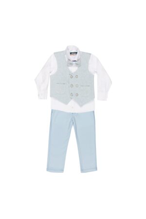 Costum elegant baieti - 4 piese - cu vesta - MY-5125 - Albastru deschis -