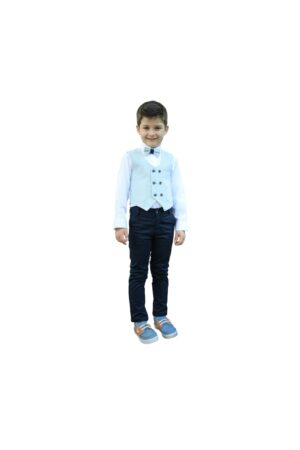 Costum elegant baieti - 4 piese - cu vesta - MY-5125 - Bleu -