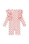 Konges Sløjd costum de baie dintr-o bucată pentru copii MANUCA FRILL ONESIE GRS culoarea roz