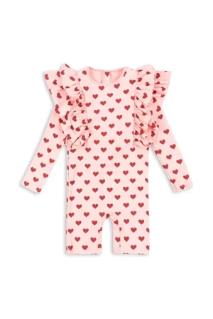 Konges Sløjd costum de baie dintr-o bucată pentru copii MANUCA FRILL ONESIE GRS culoarea roz