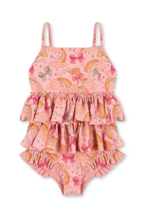 Konges Sløjd costum de baie dintr-o bucată pentru copii MANUCA FRILL SWIMSUIT GRS culoarea roz