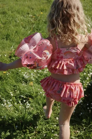 Konges Sløjd costum de baie pentru copii din două piese MANUCA FRILL BIKINI GRS culoarea roz