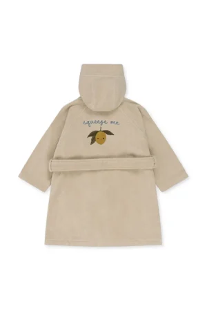 Konges Sløjd halat de baie din bumbac pentru copii TERRY BATHROBE EMBROIDERY GOTS culoarea bej