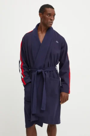 Lacoste halat de baie din bumbac culoarea albastru marin