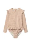Liewood costum de baie dintr-o bucată pentru bebeluși Sille Baby Seersucker Swimsuit culoarea portocaliu