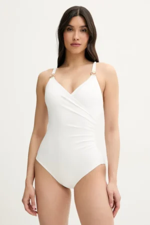MICHAEL Michael Kors costum de baie dintr-o bucată LOGO TRIM SURPLICE ONE PIECE culoarea alb