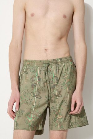 Maharishi pantaloni scurti de baie Dragon Bamboo culoarea verde