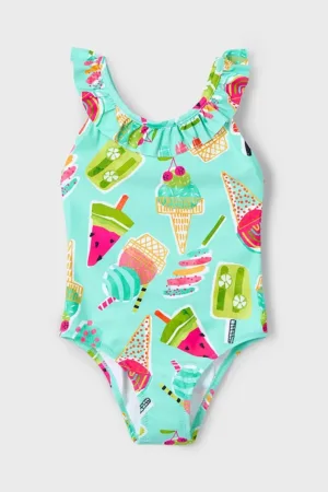 Mayoral costum de baie dintr-o bucată pentru copii culoarea turcoaz