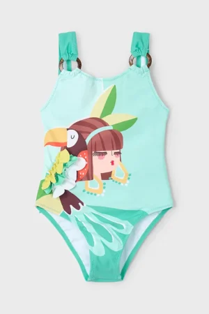 Mayoral costum de baie dintr-o bucată pentru copii culoarea verde