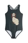 Mini Rodini costum de baie dintr-o bucată pentru copii Dashing dog culoarea negru