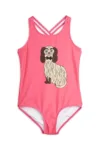 Mini Rodini costum de baie dintr-o bucată pentru copii Dashing dog culoarea roz