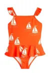 Mini Rodini costum de baie dintr-o bucată pentru copii Sailing boats culoarea portocaliu