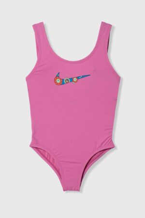 Nike Kids costum de baie dintr-o bucată pentru copii MULTI LOGO culoarea roz