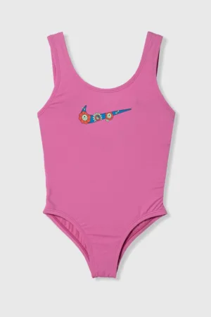 Nike Kids costum de baie dintr-o bucată pentru copii MULTI LOGO culoarea roz