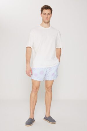 Pantaloni scurti de baie cu imprimeu si snur de ajustare