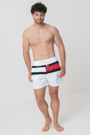 Pantaloni scurti de baie cu logo si snur in talie