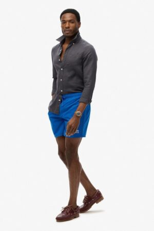 Pantaloni scurti de baie cu model uni si talie ajustabila