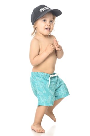 Pantaloni scurti de baie cu snur de ajustare si imprimeu cu fructe