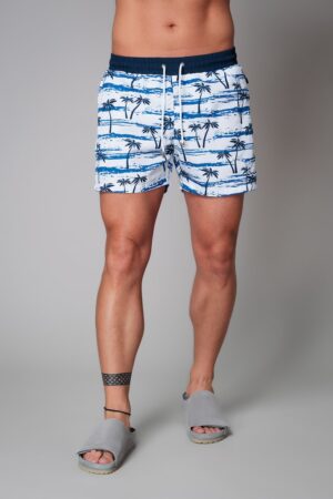 Pantaloni scurti de baie cu snur de ajustare si imprimeu tropical