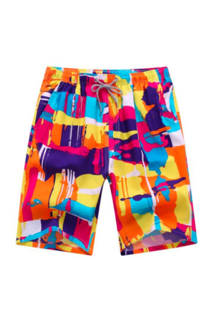 Pantaloni scurti de baie tip bermude - cu imprimeu abstract vesel - barbati - uscare rapida - EFAYN