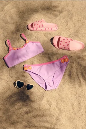 Reserved - Costum de baie din două piese cu aplicație - violet-prună