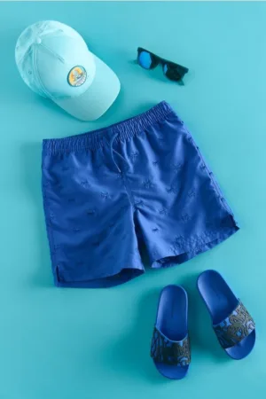 Reserved - Pantaloni de baie cu broderie - bleumarin