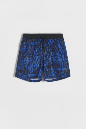 Reserved - Pantaloni scurți de baie cu imprimeu - albastru-violet