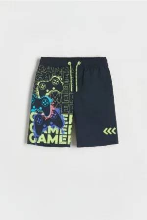 Reserved - Pantaloni scurți de baie cu imprimeu - negru