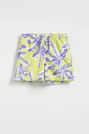 Reserved - Pantaloni scurți de baie cu imprimeu - verde-gălbui