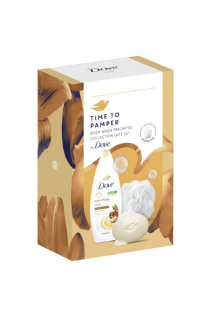 Set cadou : Gel de dus Dove Nourishing Care 250ml + sapun solid Dove Shea Butter 90G + burete de baie