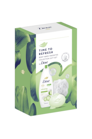 Set cadou : Gel de dus Dove Refreshing - 250 ml + sapun solid Dove Refreshing - 90 g + burete de baie