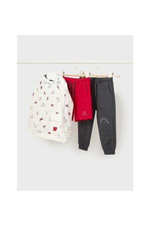 Set trening 2 perechi pantaloni si hanorac pentur baieti - 302025510 - Bumbac - Poliester - Rosu