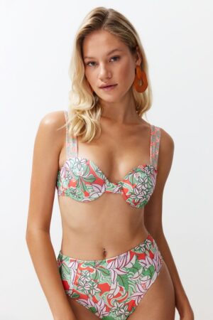 Sutien de baie cu model floral si funda