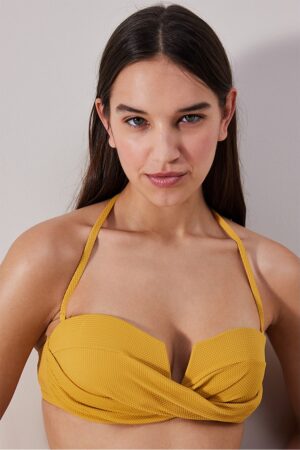 Sutien de baie halter cu detaliu cu fronseuri